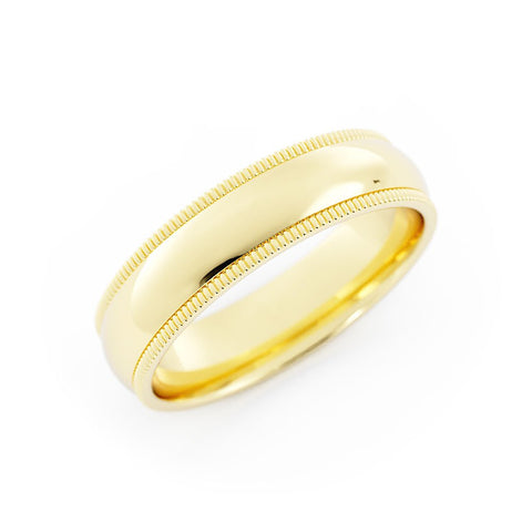 10K Yellow Gold 5mm Milgrain Domed Comfort Fit Wedding Band