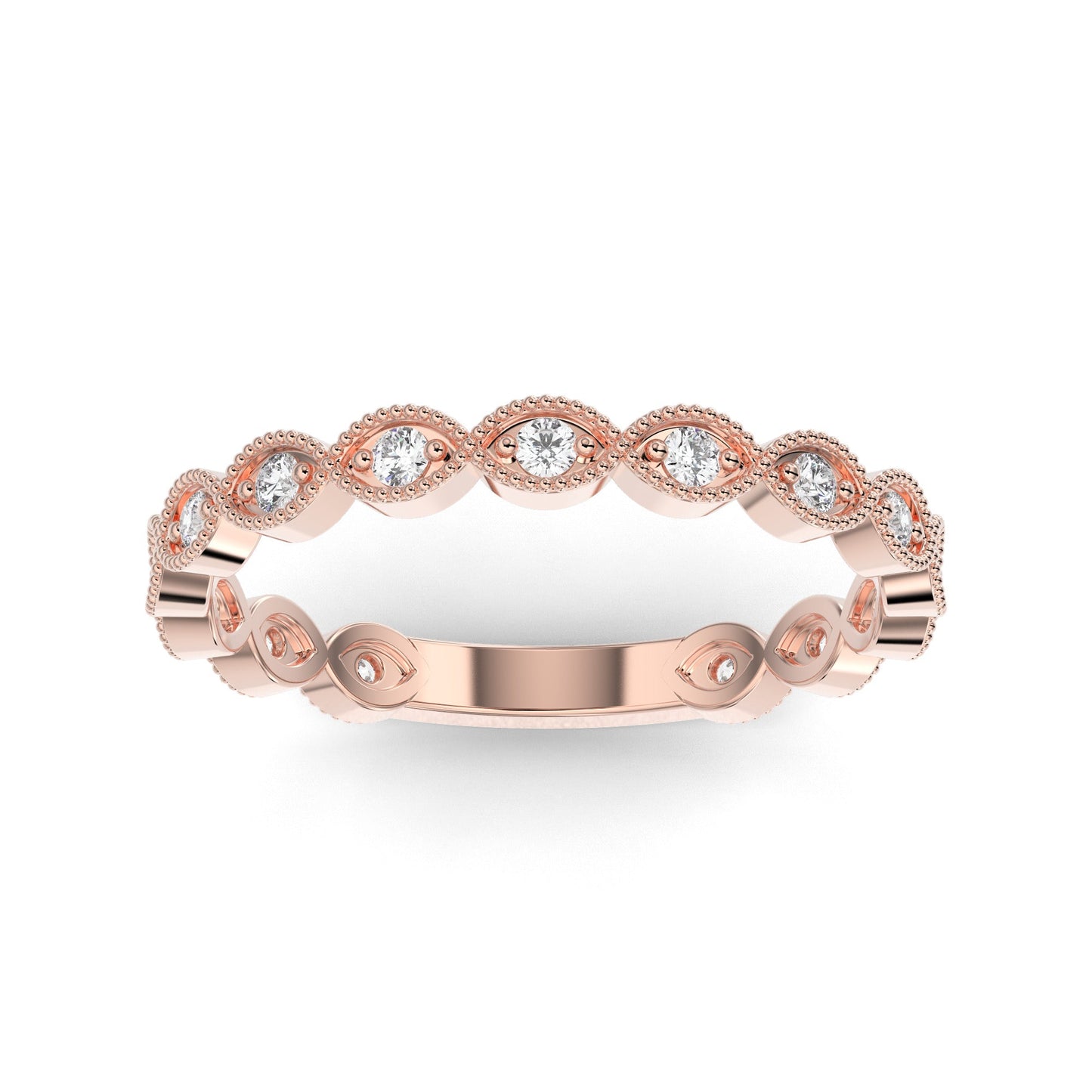 10K Rose Gold Three Quarter Shank Lab Grown Diamond Wedding Band