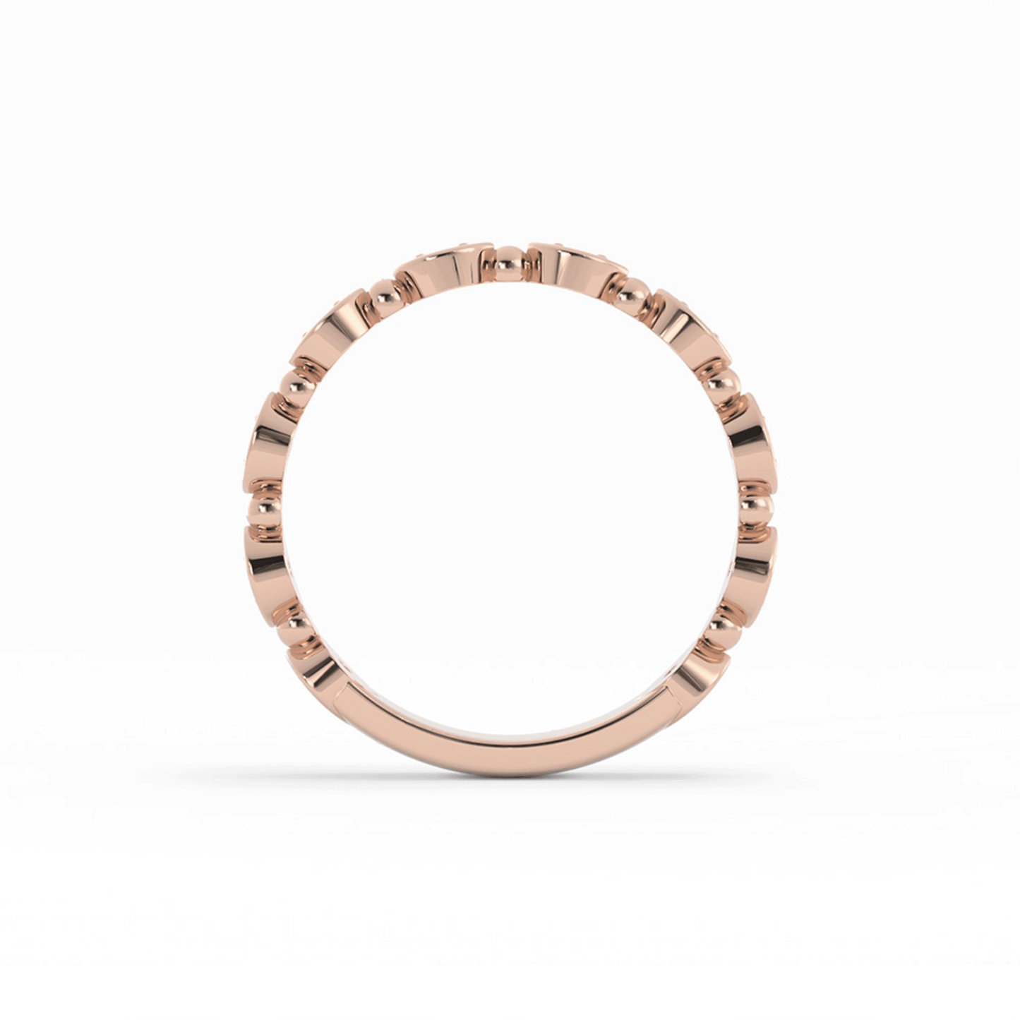 10K Rose Gold Round Bead and Eyelet Natural Diamond Wedding Band