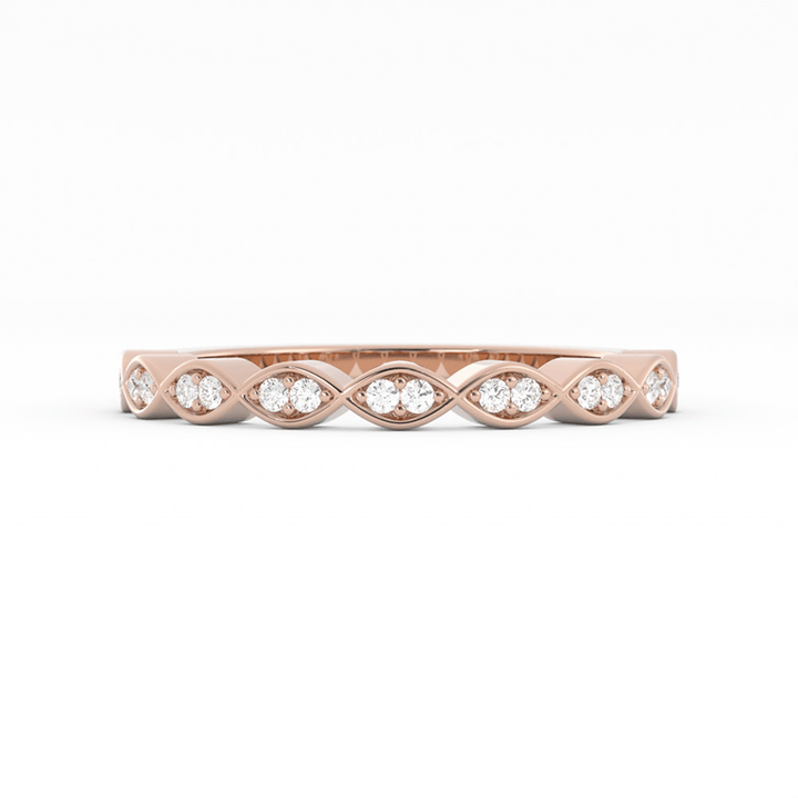 10K Rose Gold Round Half Shank Eyelet Paired Stone Lab Grown Diamond Wedding Band