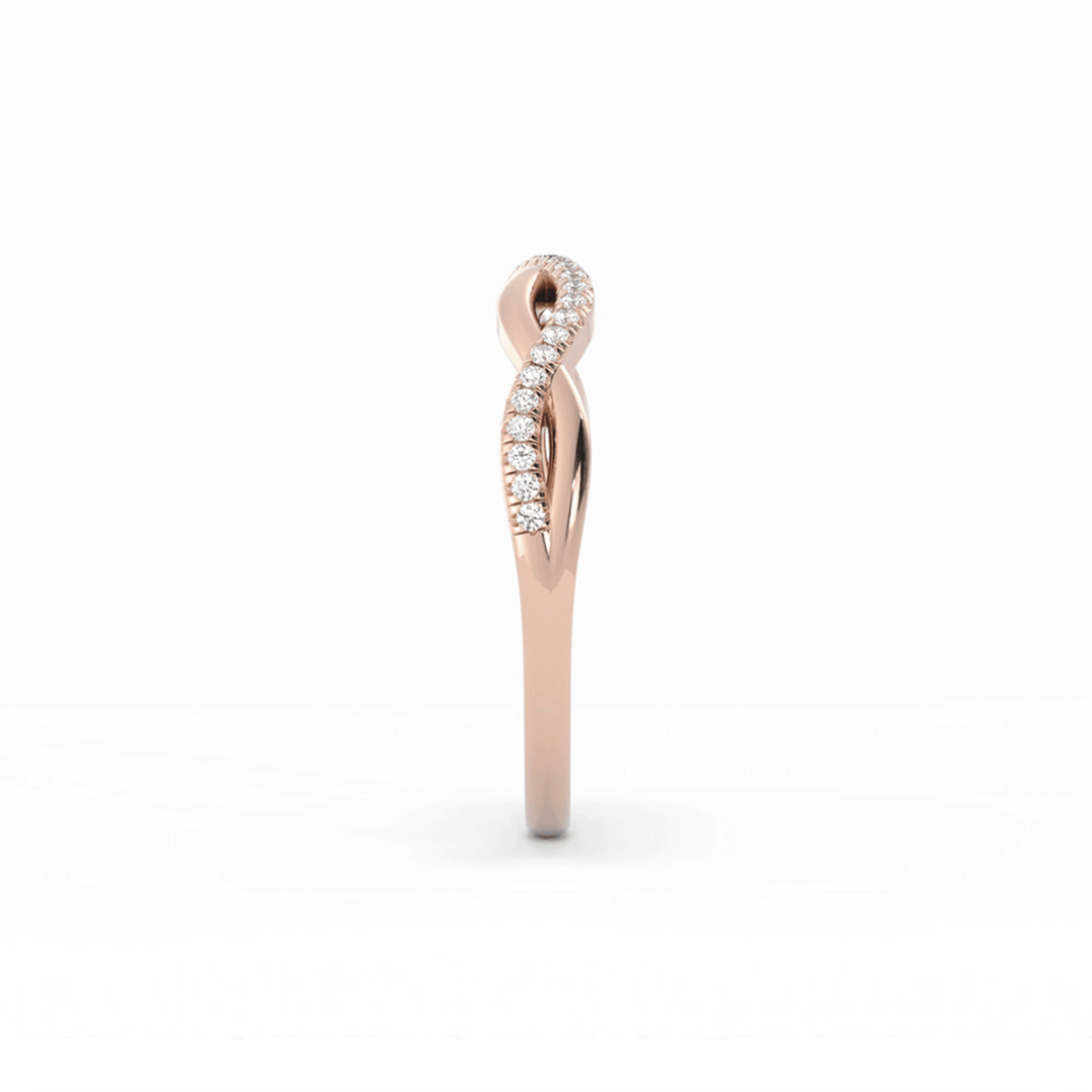 10K Rose Gold Round Half Shank Wave Pattern Lab Grown Diamond Wedding Band
