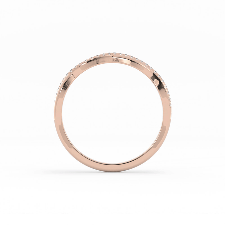 10K Rose Gold Round Half Shank Wave Pattern Lab Grown Diamond Wedding Band