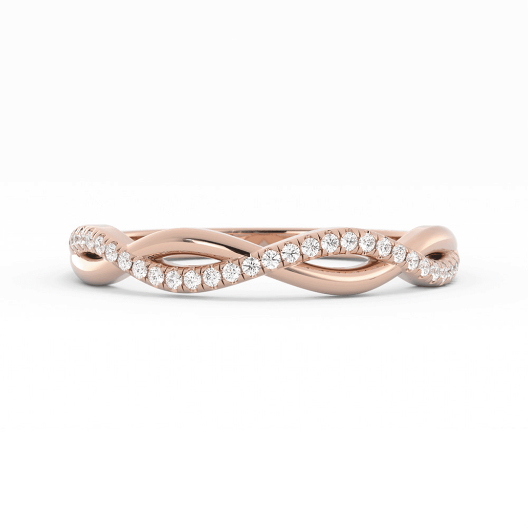 10K Rose Gold Round Half Shank Wave Pattern Lab Grown Diamond Wedding Band