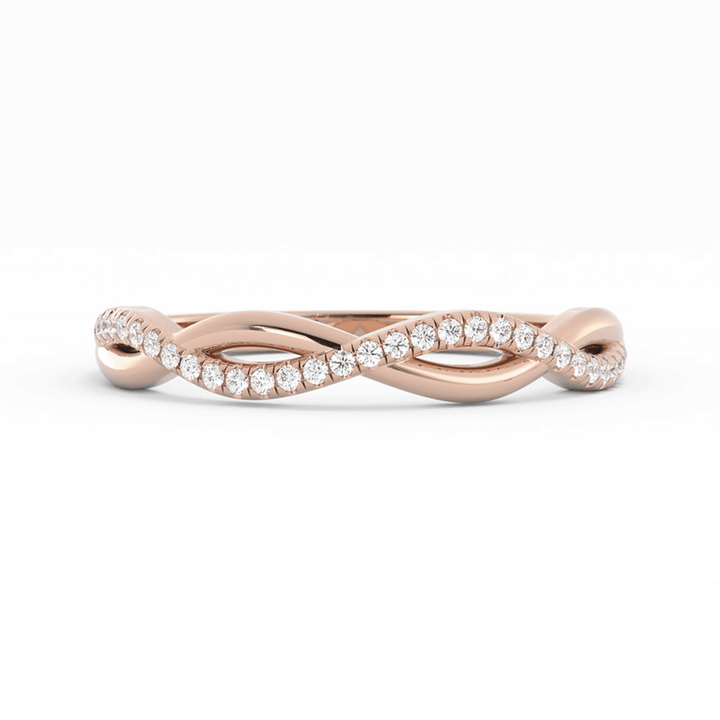 10K Rose Gold Round Half Shank Wave Pattern Lab Grown Diamond Wedding Band