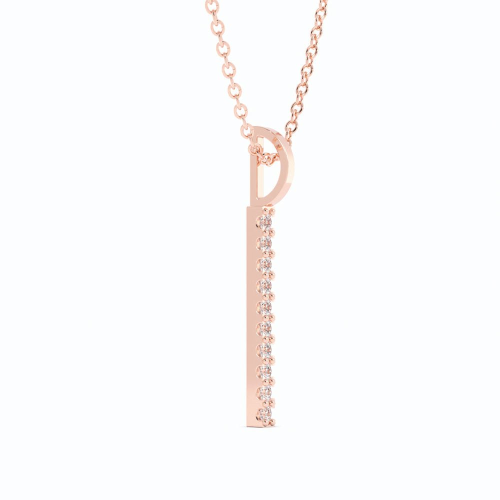 10K Rose Gold Round Lab Grown Diamond Vertical Bar Pendant Necklace