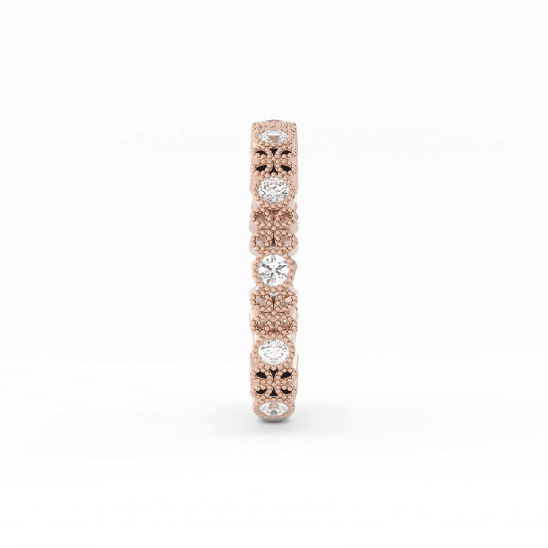 10K Rose Gold Round Three Quarter Petal and Milgrain Natural Diamond Wedding Band