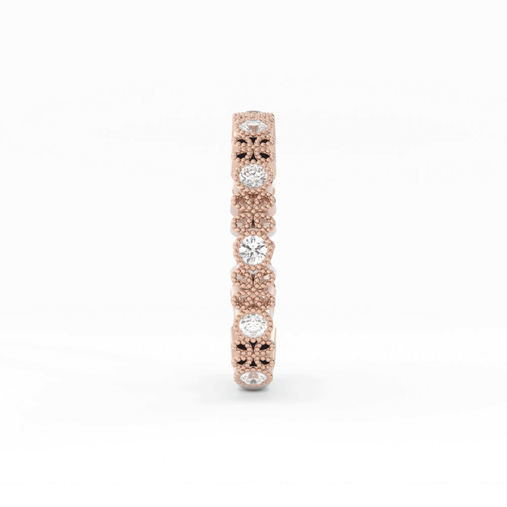 10K Rose Gold Round Three Quarter Petal and Milgrain Natural Diamond Wedding Band