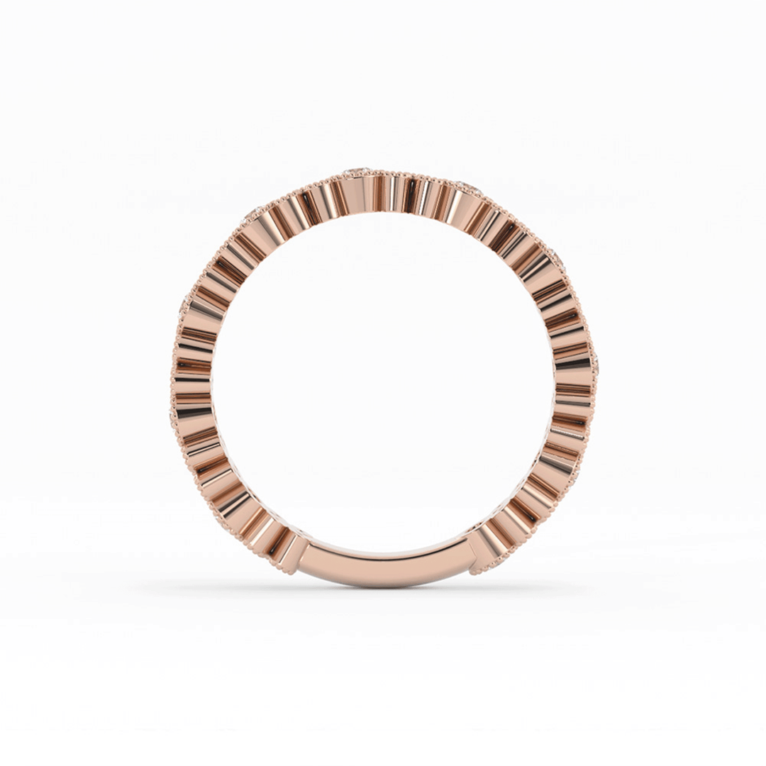 10K Rose Gold Round Three Quarter Petal and Milgrain Natural Diamond Wedding Band