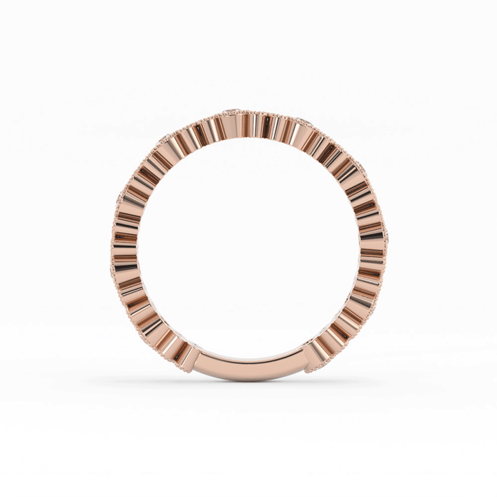 10K Rose Gold Round Three Quarter Petal and Milgrain Natural Diamond Wedding Band
