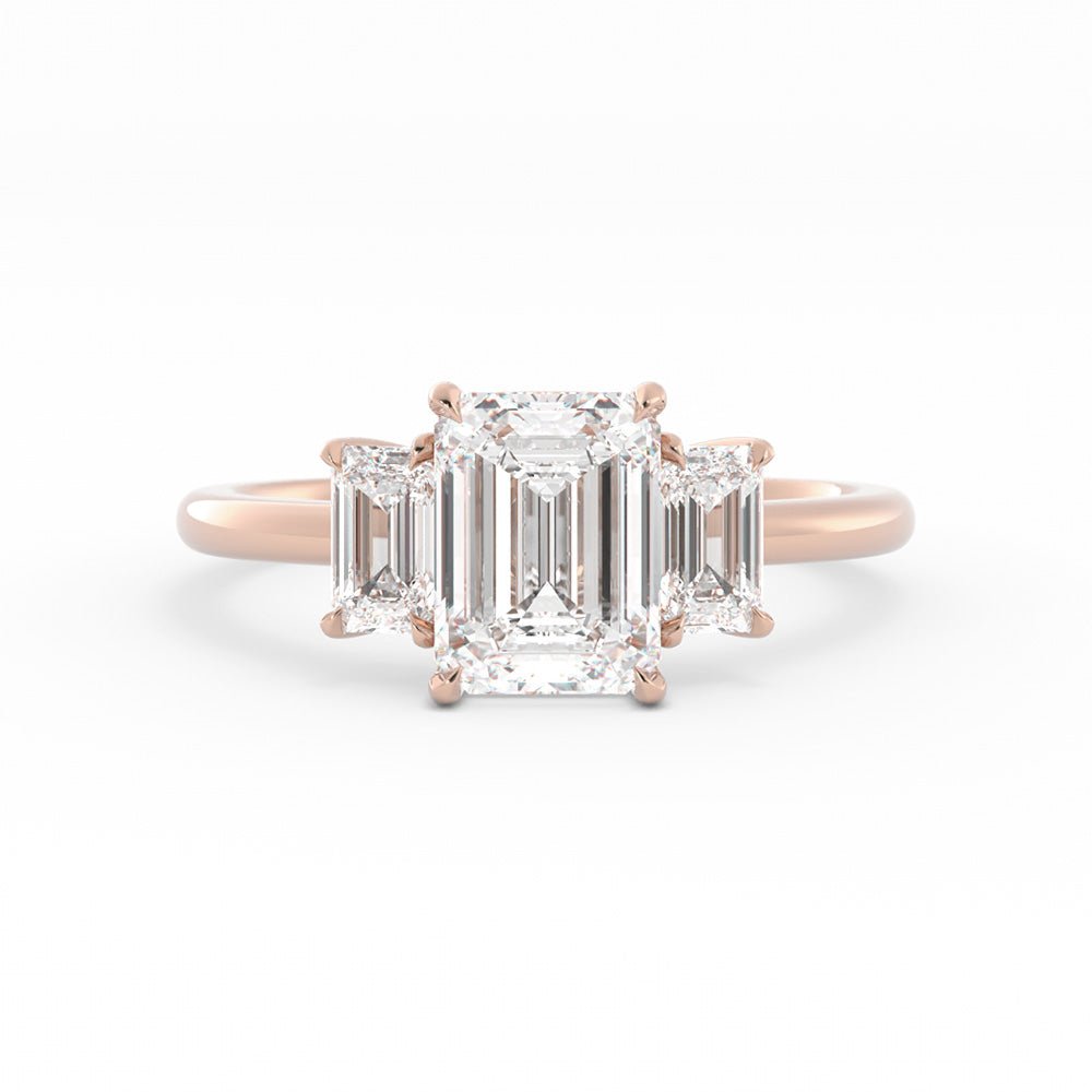 0.5ct Moissanite Emerald Cut Three Stone 10K Rose Gold Engagement Ring