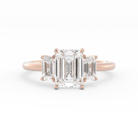 0.5ct Moissanite Emerald Cut Three Stone 10K Rose Gold Engagement Ring