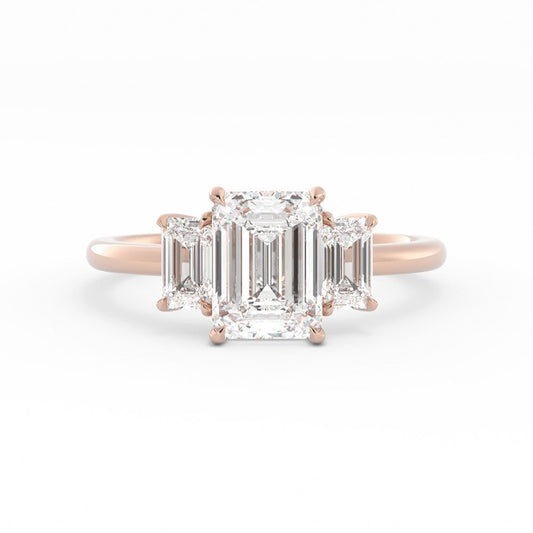 0.5ct Moissanite Emerald Cut Three Stone 10K Rose Gold Engagement Ring