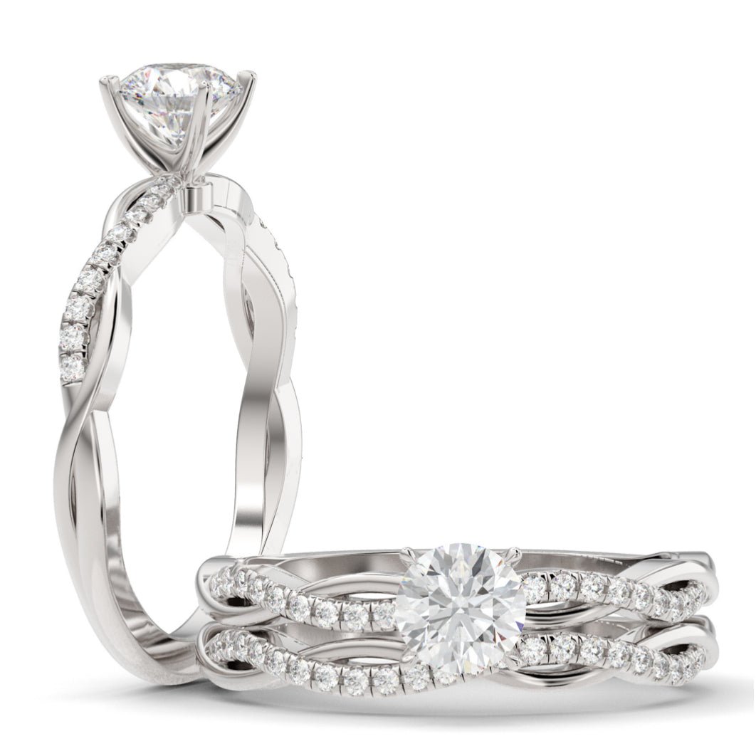 Pave Twist  Natural Diamond Solitaire Engagement Ring