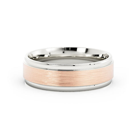 Two-Tone 10K White/Rose Gold Satin Step-Down Edge 6mm Wedding Band