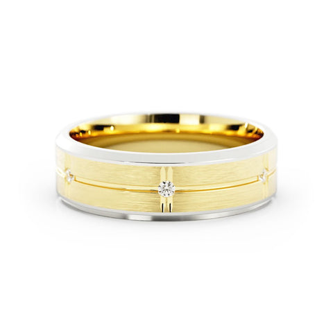 Two-Tone 10K White/Yellow Gold Round Evenly Spaced Six Lab Grown Diamond Wedding Band