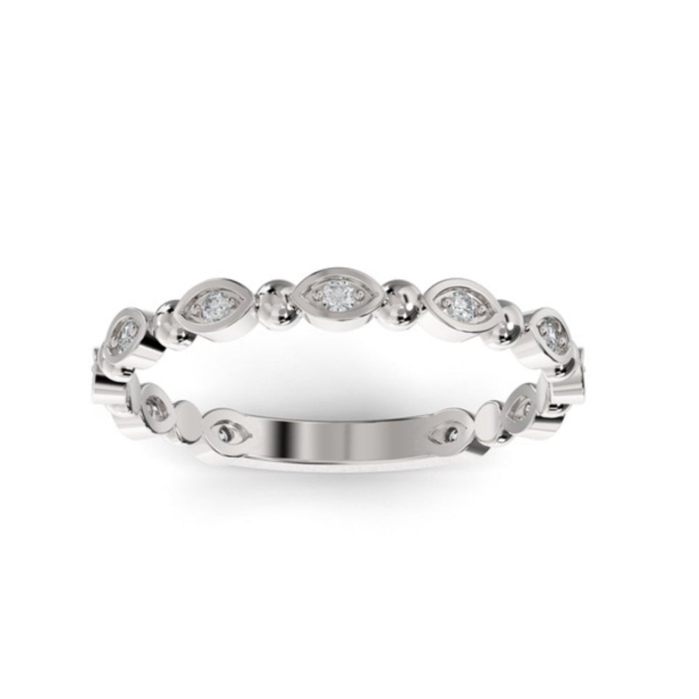 10K White Gold Round Bead and Eyelet Lab Grown Diamond Wedding Band