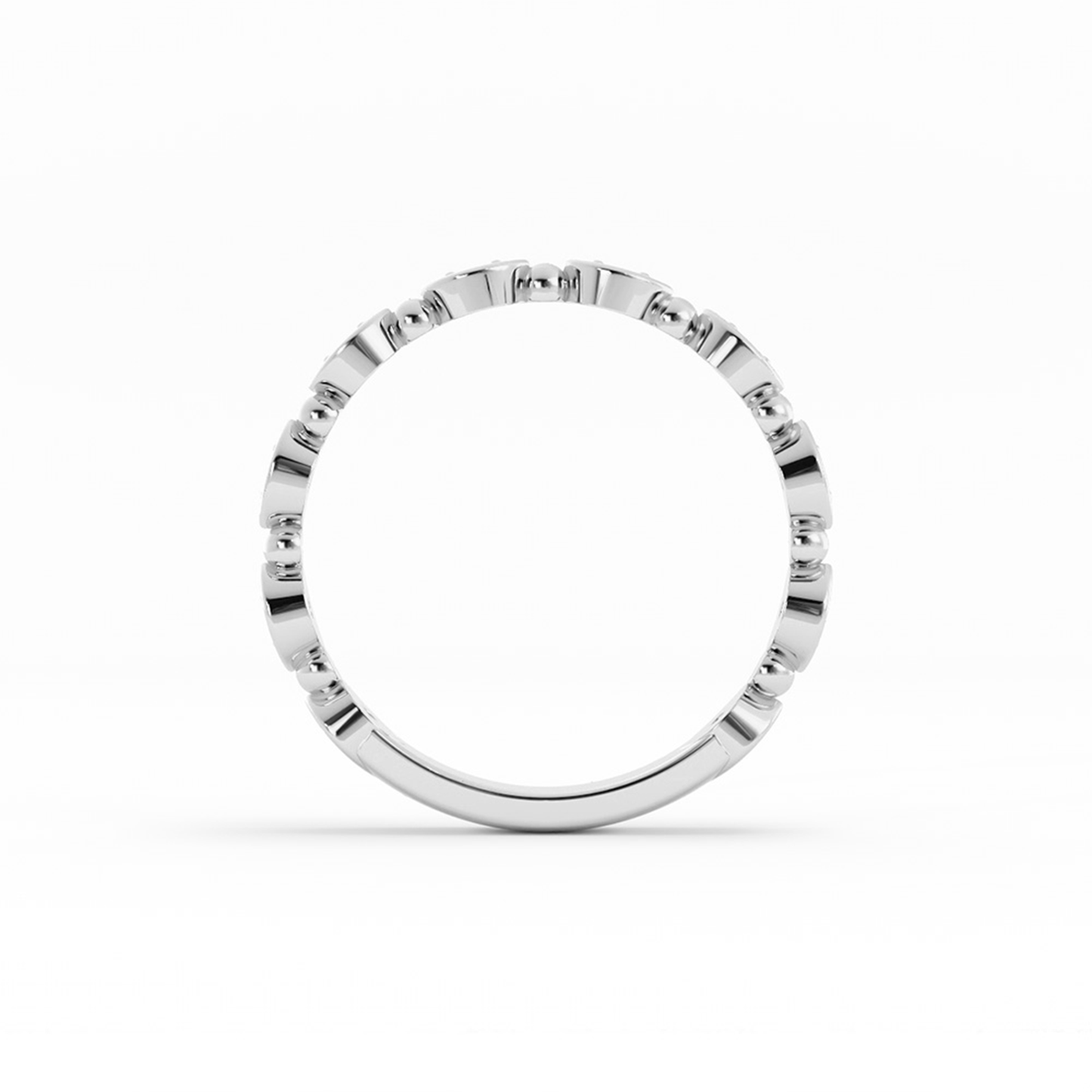 10K White Gold Round Bead and Eyelet Natural Diamond Wedding Band