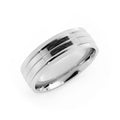 10K White Gold Satin Beveled Pattern with Grooves 6mm Wedding Band