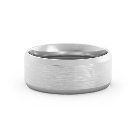 10K White Gold Satin Flat Beveled Edge 8mm Wedding Band