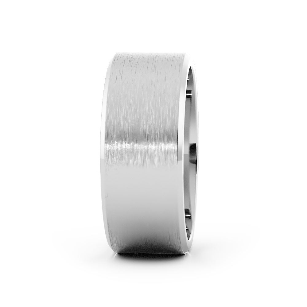 10K White Gold Satin Flat with Slanted Edge 8mm Wedding Band