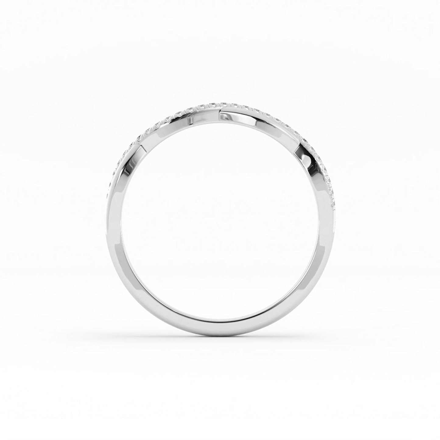 10K White Gold Round Half Shank Wave Pattern Natural Diamond Wedding Band