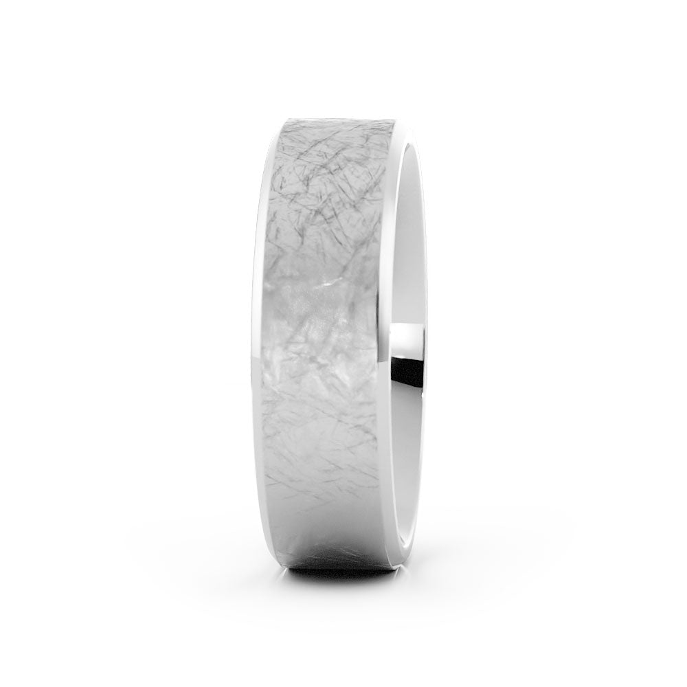 10K White Gold Scratch Flat with Slanted Edge 6mm Wedding Band