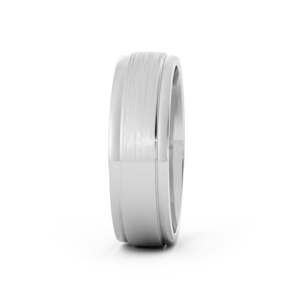 10K White Gold Satin Step-Down Edge 6mm Wedding Band