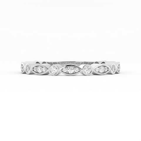10K White Gold Round Three Quarter Alternating Eyelet Natural Diamond Wedding Band