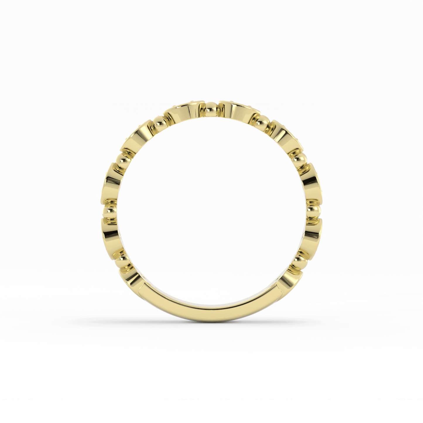 10K Yellow Gold Round Bead and Eyelet Natural Diamond Wedding Band