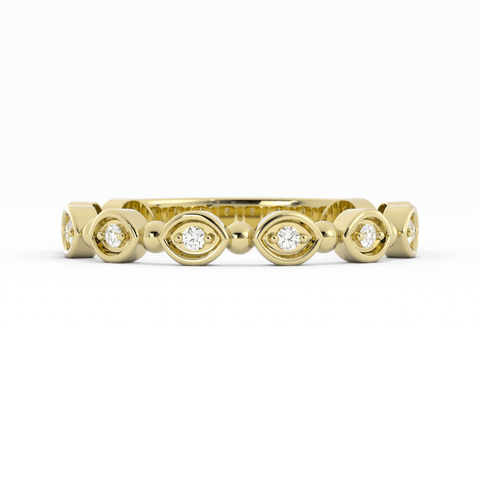 10K Yellow Gold Round Bead and Eyelet Natural Diamond Wedding Band