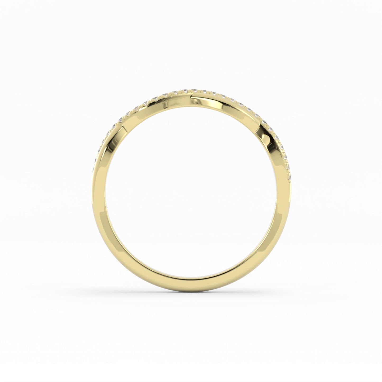 10K Yellow Gold Round Half Shank Wave Pattern Natural Diamond Wedding Band