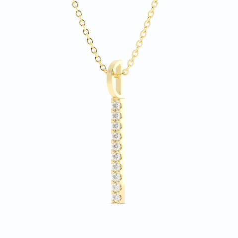 10K Yellow Gold Round Natural Diamond Vertical Bar Pendant Necklace