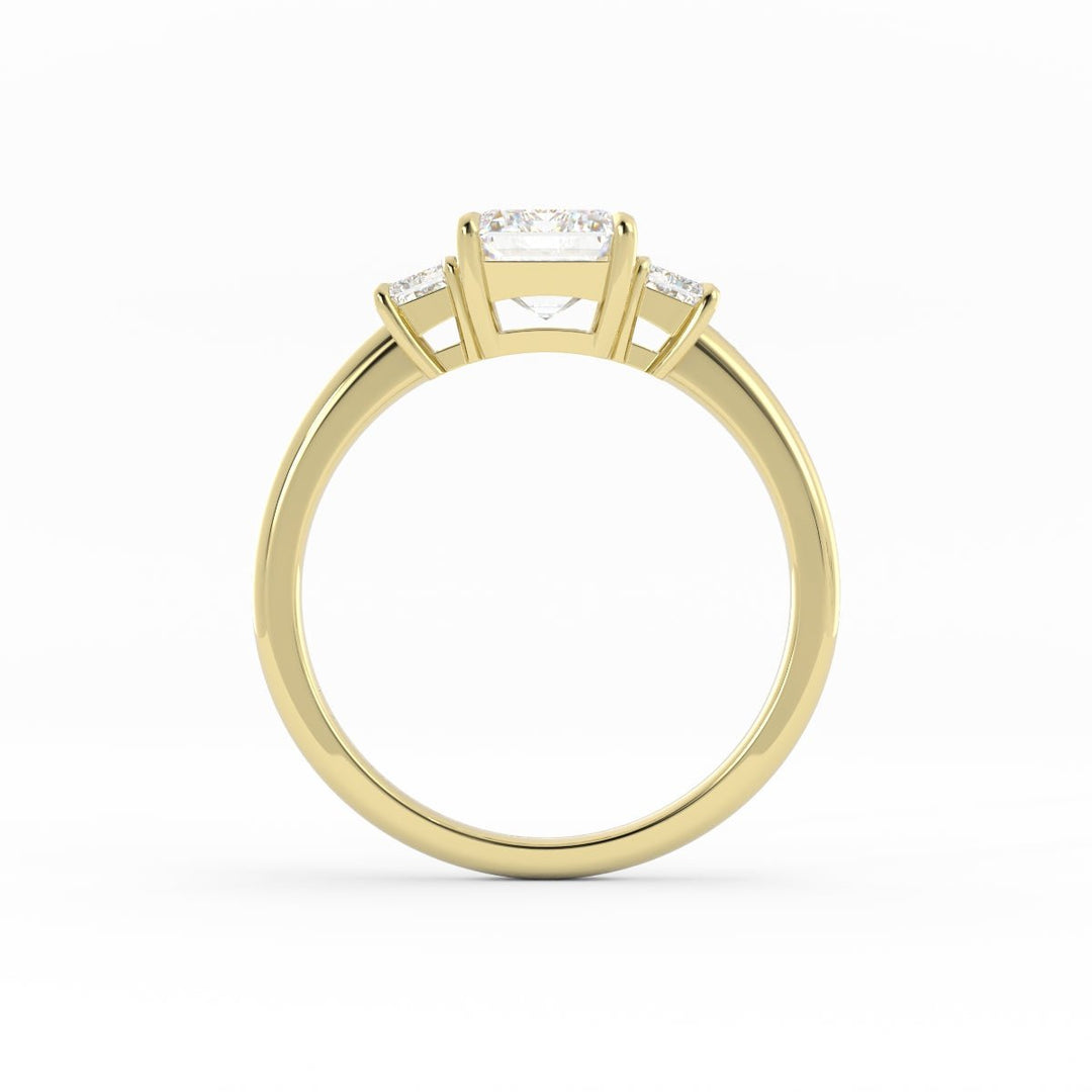 0.5ct Moissanite Emerald Cut Three Stone 10K Yellow Gold Engagement Ring