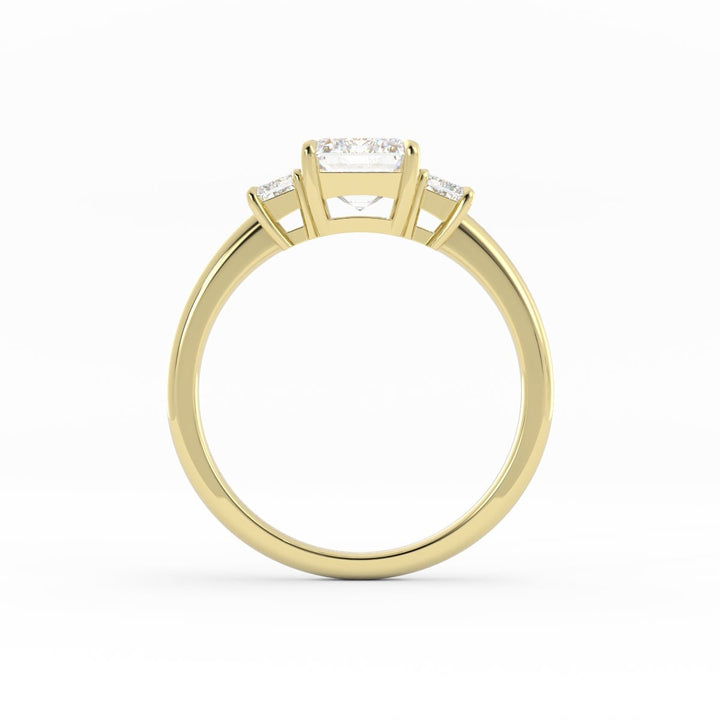 0.5ct Moissanite Emerald Cut Three Stone 10K Yellow Gold Engagement Ring