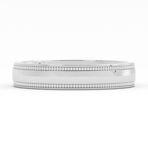 18K White Gold 4mm Milgrain Domed Comfort Fit Wedding Band
