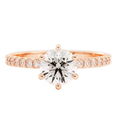 1.0ct Moissanite Pave Solitaire 14K Rose Gold Engagement Ring