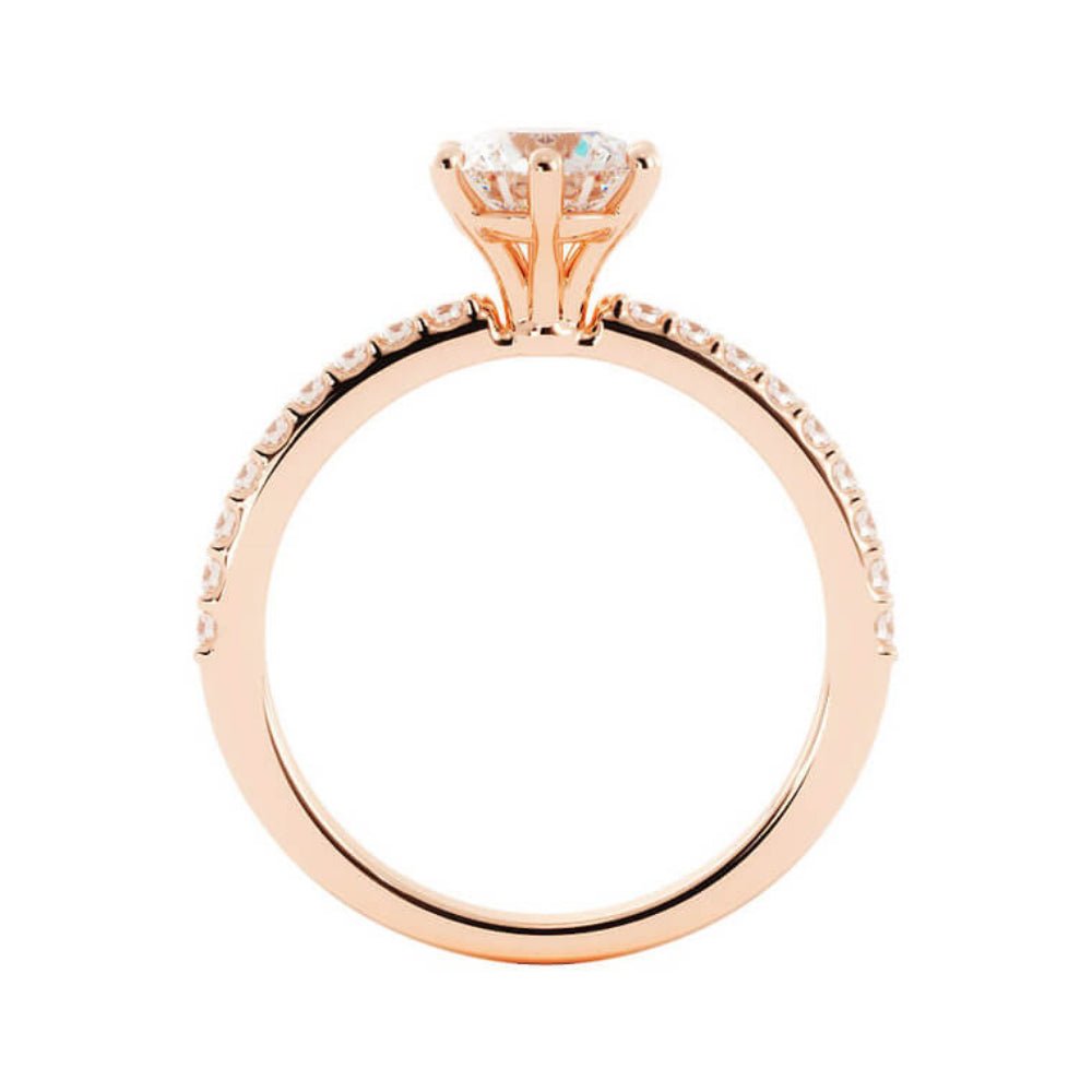 1.0ct Moissanite Pave Solitaire 14K Rose Gold Engagement Ring