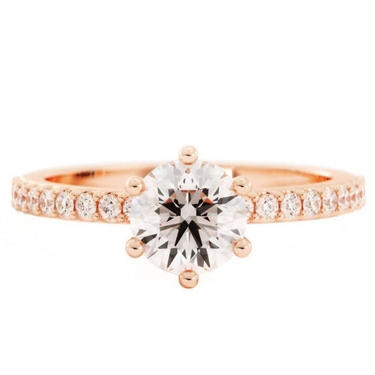 1.0ct Moissanite Pave Solitaire 14K Rose Gold Engagement Ring
