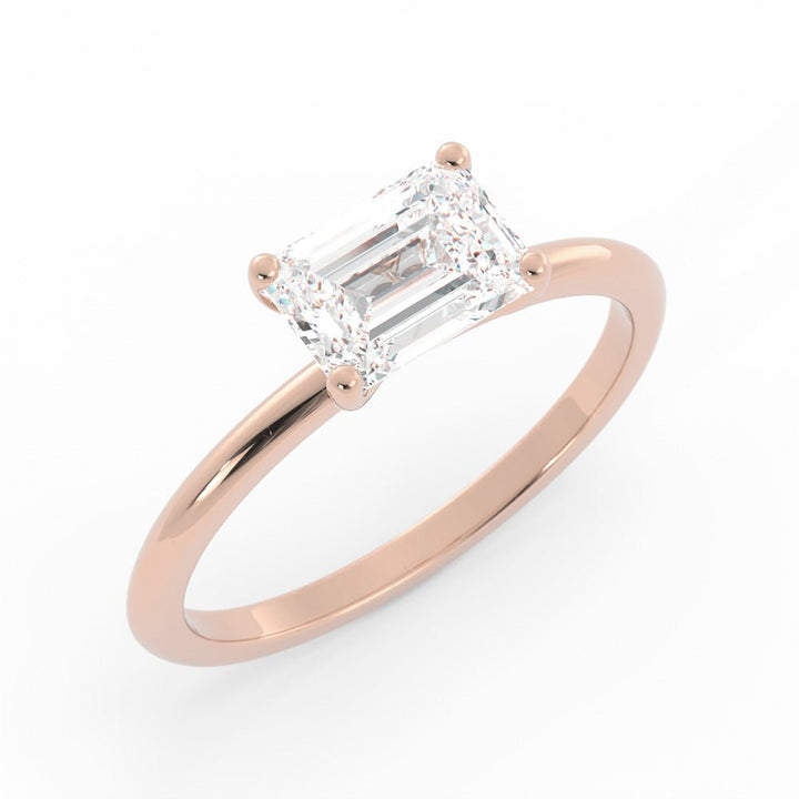 1.0ct Moissanite Emerald East West 14K Rose Gold Engagement Ring