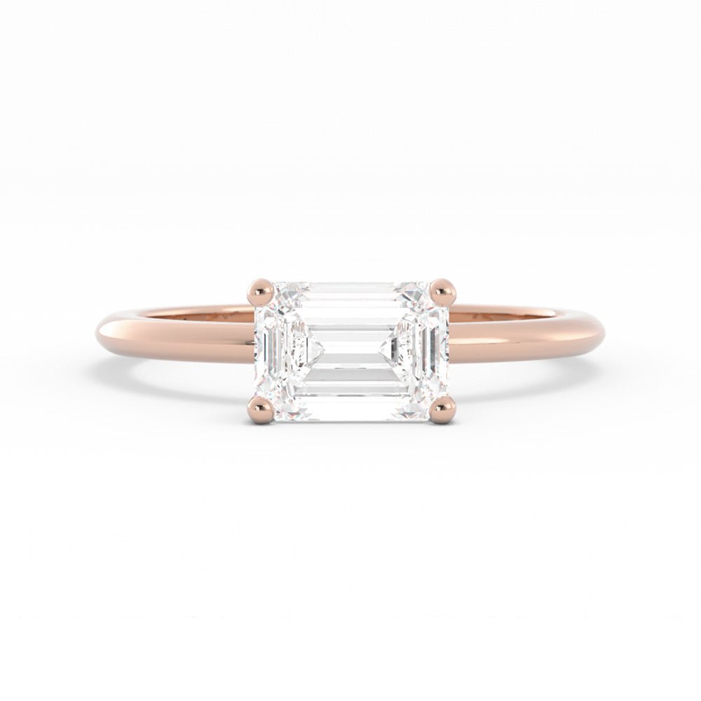 1.0ct Moissanite Emerald East West 14K Rose Gold Engagement Ring