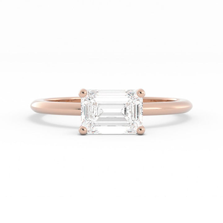 1.0ct Moissanite Emerald East West 14K Rose Gold Engagement Ring