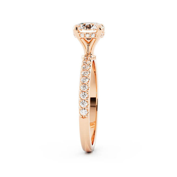 1.0ct Moissanite Pave Hidden Halo 14K Rose Gold Engagement Ring