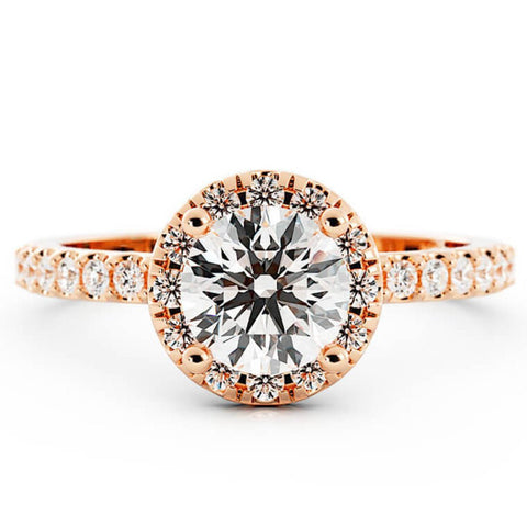 1.0ct Moissanite Pave Halo 14K Rose Gold Engagement Ring