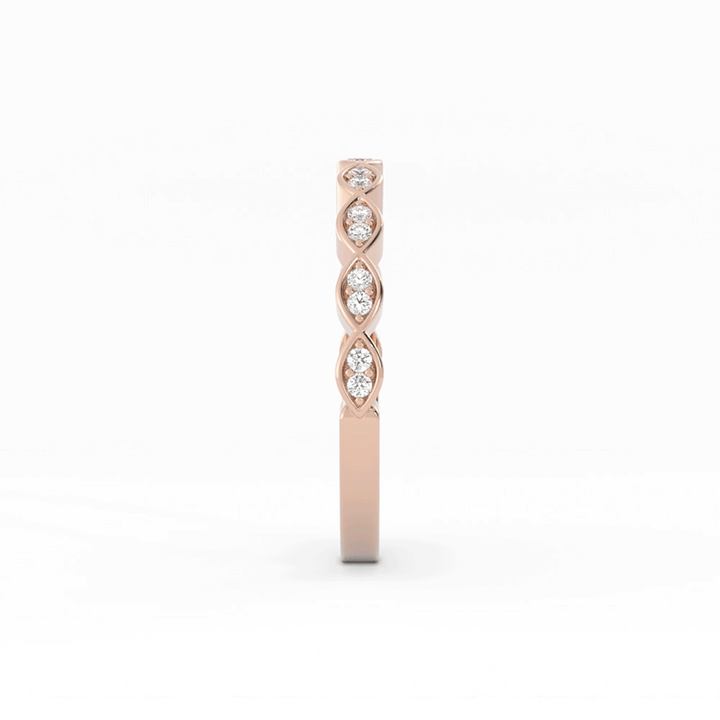 14K Rose Gold Round Half Shank Eyelet Paired Stone Lab Grown Diamond Wedding Band