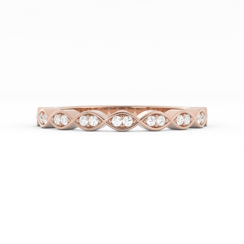 14K Rose Gold Round Half Shank Eyelet Paired Stone Natural Diamond Wedding Band