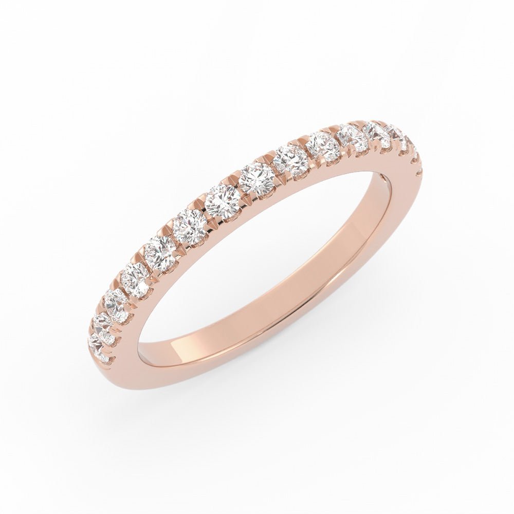 14K Rose Gold Round Pave Half Shank Lab Grown Diamond 2.4mm Wedding Band