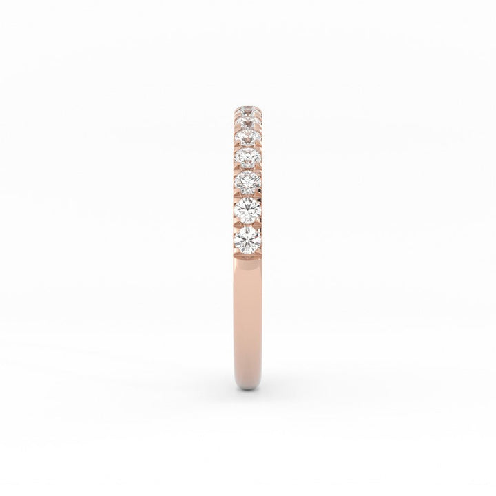 14K Rose Gold Round Pave Half Shank Lab Grown Diamond 2.4mm Wedding Band