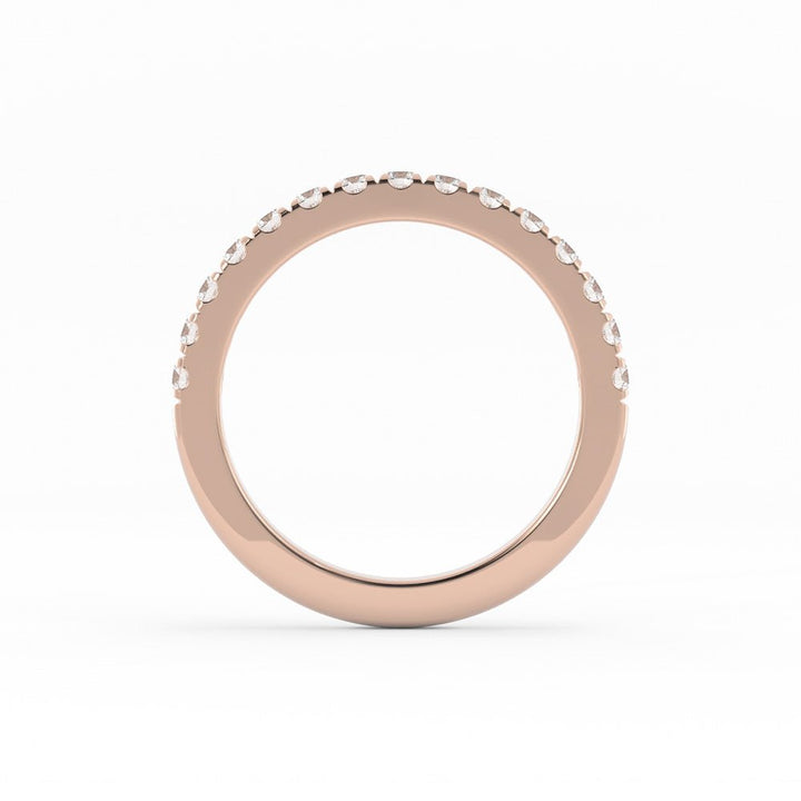14K Rose Gold Round Pave Half Shank Lab Grown Diamond 2.4mm Wedding Band