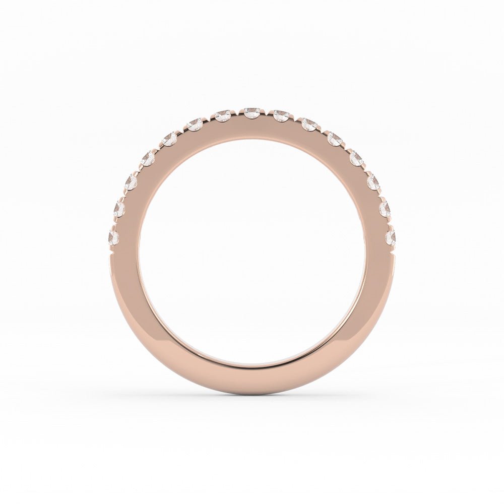 14K Rose Gold Round Pave Half Shank Lab Grown Diamond 2.4mm Wedding Band