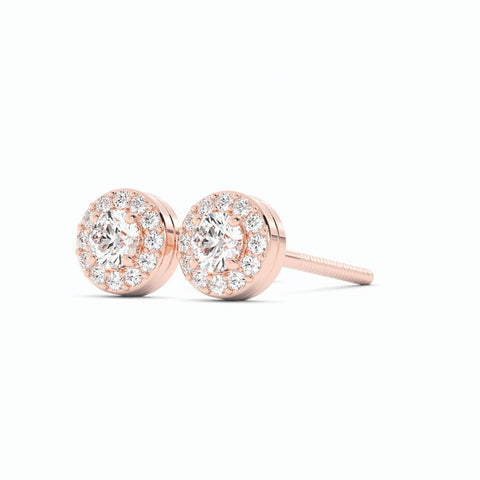 0.25ct Lab Grown Diamond Round Halo Stud 14K Rose Gold Earring